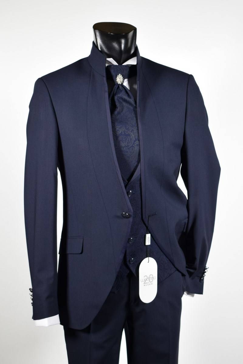 Musani Milano Cerimonia Abito blu slim fit musani milano modello alla coreana Vendita Calda