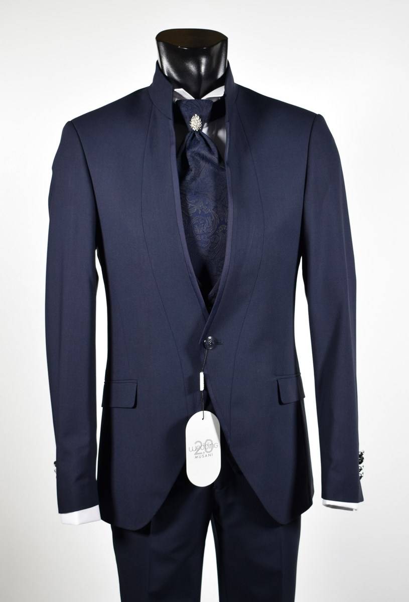 Musani Milano Cerimonia Abito blu slim fit musani milano modello alla coreana Vendita Calda
