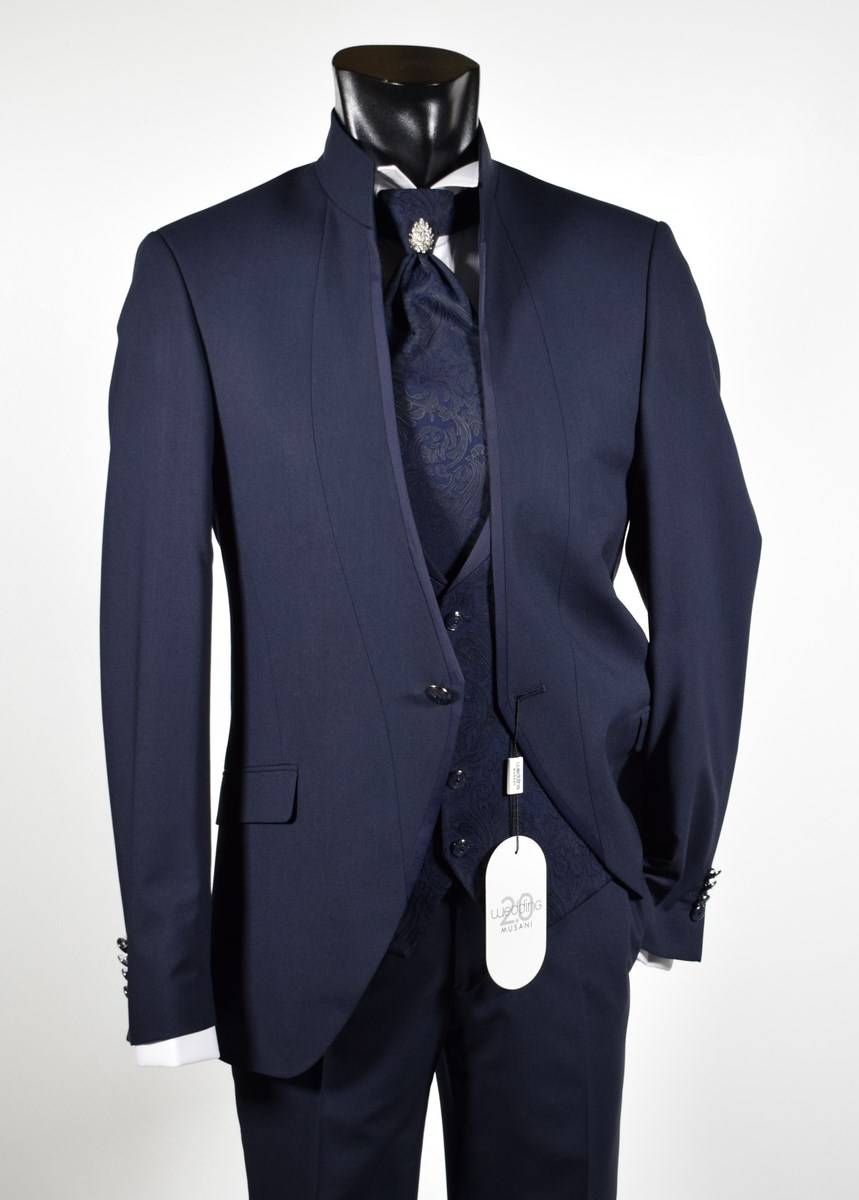 Musani Milano Cerimonia Abito blu slim fit musani milano modello alla coreana Vendita Calda