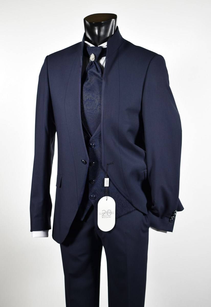 Musani Milano Cerimonia Abito blu slim fit musani milano modello alla coreana Vendita Calda