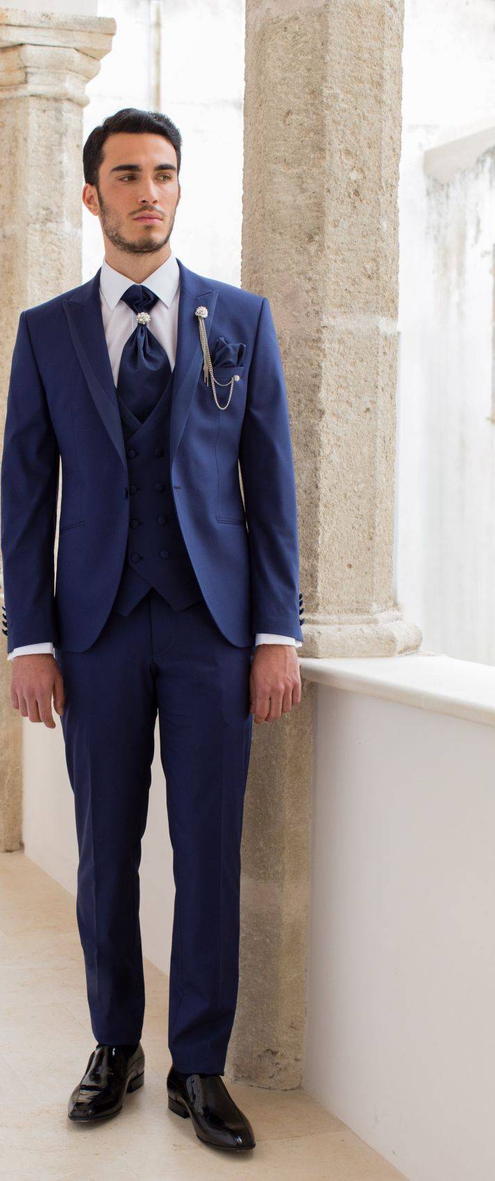 Musani Milano Cerimonia Abito bluette slim fit musani cerimonia completo di panciotto cravatta camicia