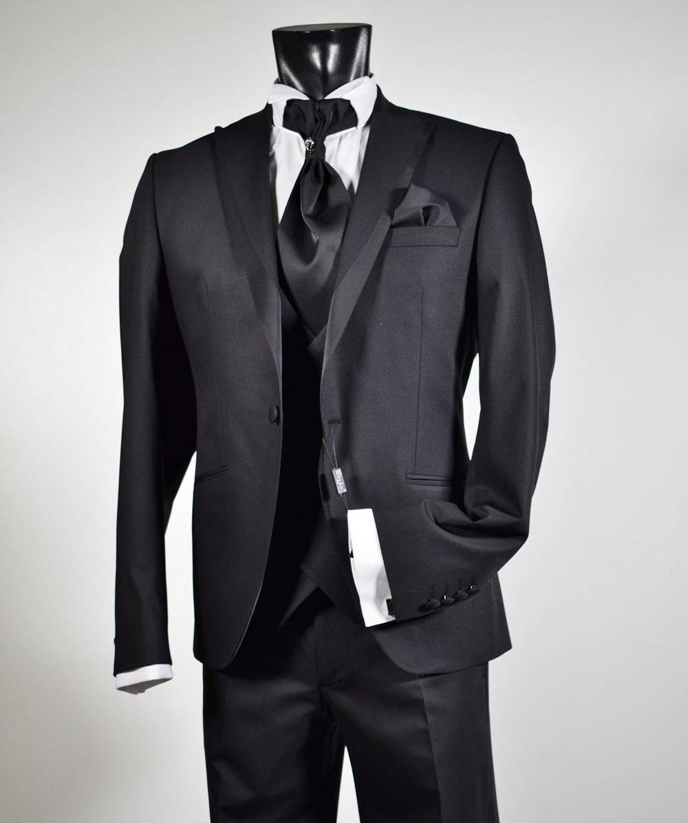 Musani Milano Cerimonia Abito nero slim fit musani cerimonia con petto a lancia Vendite Flash