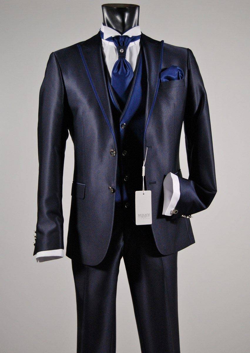 Musani Milano Cerimonia Abito da sposo slim fit musani cerimonia in colore blu e nero Nuova