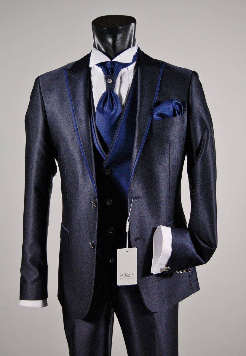 Musani Milano Cerimonia Abito da sposo slim fit musani cerimonia in colore blu e nero Nuova