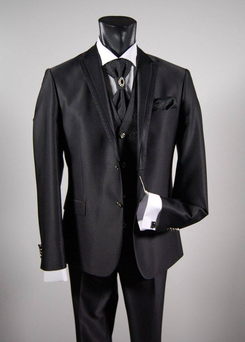Musani Milano Cerimonia Abito da sposo nero slim fit completo di gilet cravatta e camicia musani milano 2025