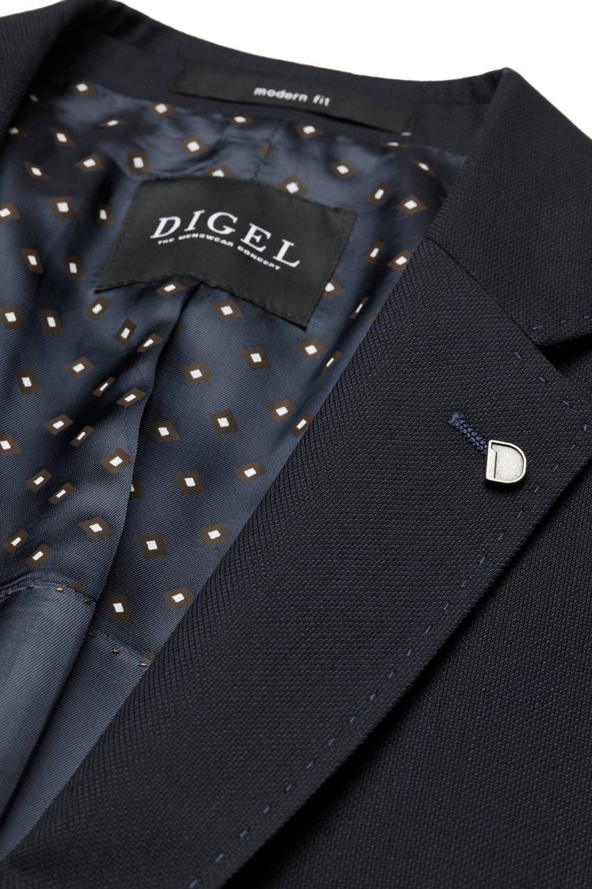 Digel Giacca blu scuro digel drop quattro corto lana marzotto con tasche a toppa Nuovo