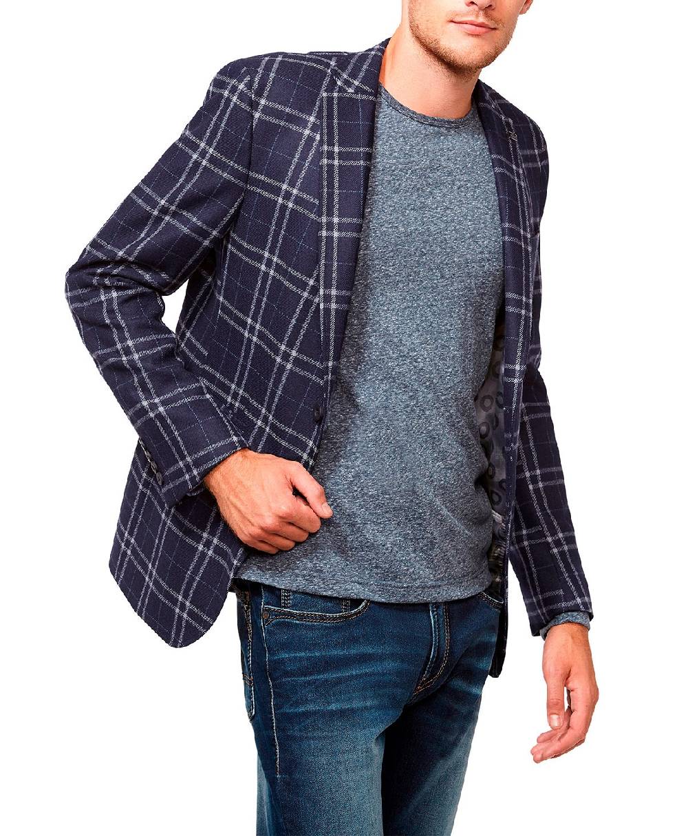 Digel Giacca moda slim fit digel in misto lana blu a quadri Pezzi Unici