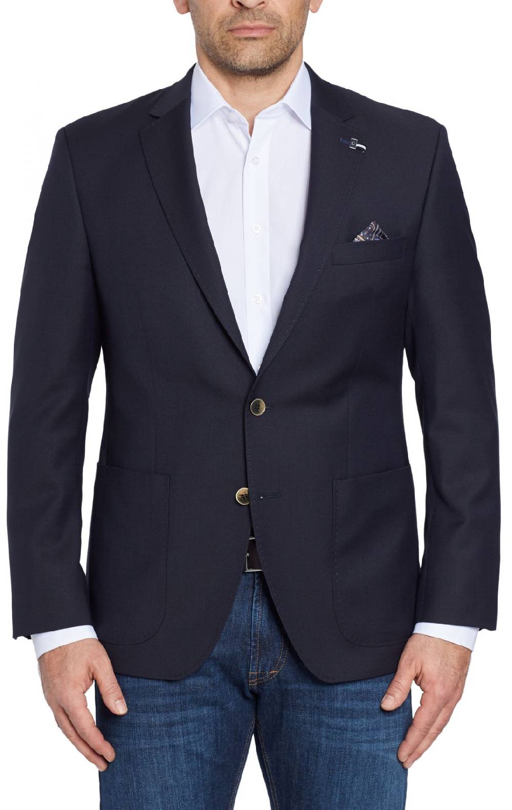 Digel Giacca blu scuro digel in pura lana vergine marzotto con tasche a toppa Soddisfazione Garantita
