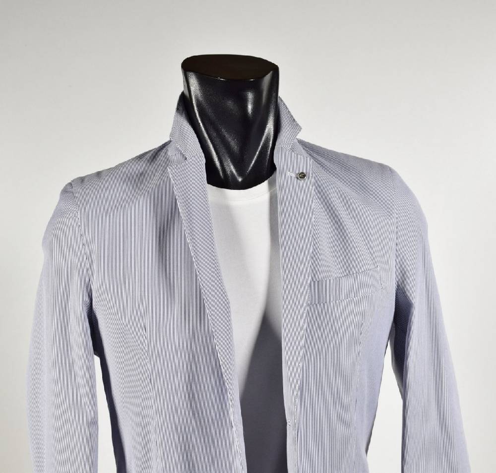 Falko Rosso Giacca misto cotone elasticizzato a righe azzurro sfoderata made in italy Acquista Ora