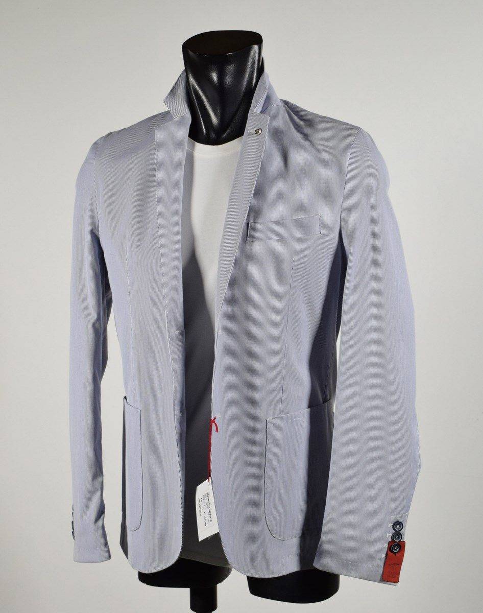 Falko Rosso Giacca misto cotone elasticizzato a righe azzurro sfoderata made in italy Acquista Ora
