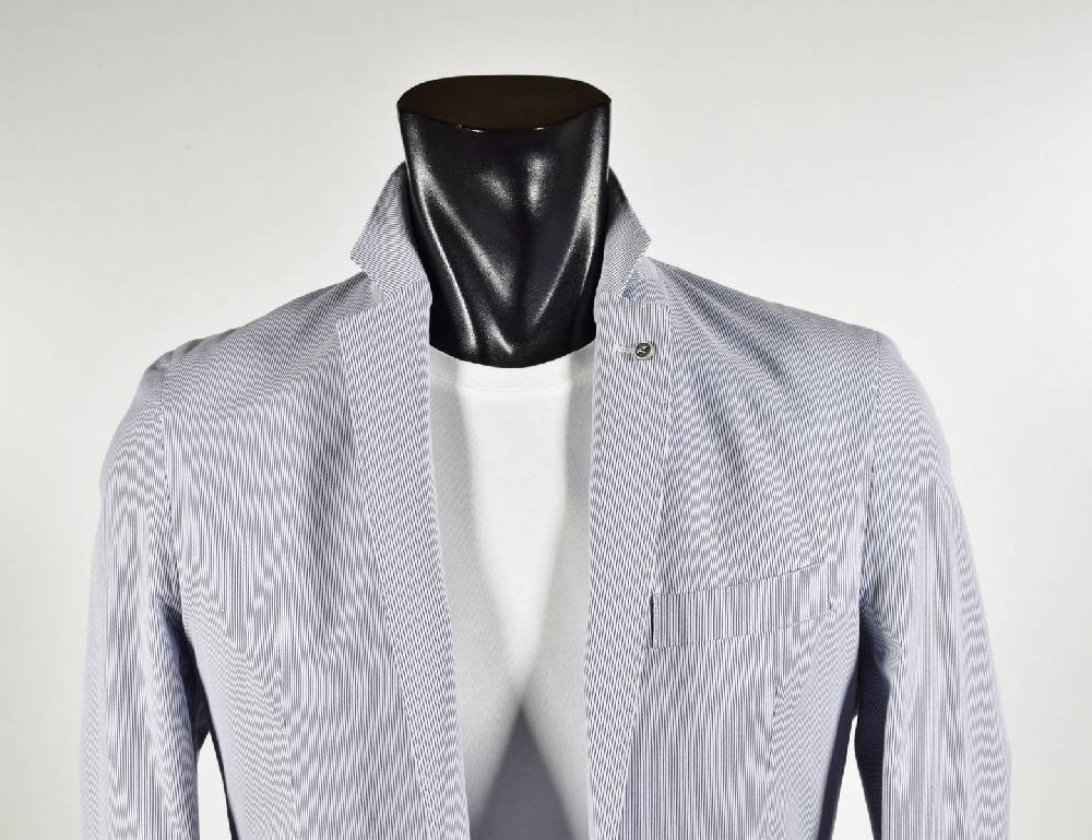 Falko Rosso Giacca misto cotone elasticizzato a righe azzurro sfoderata made in italy Acquista Ora