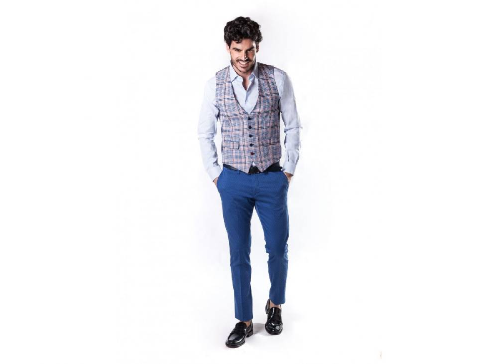 John Barritt Gilet slim fit john barritt in cotone e lino a quadri