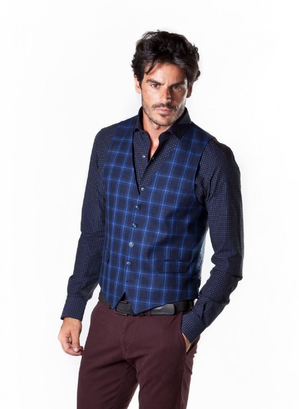 John Barritt Gilet blu a quadri john barritt vestibilità slim