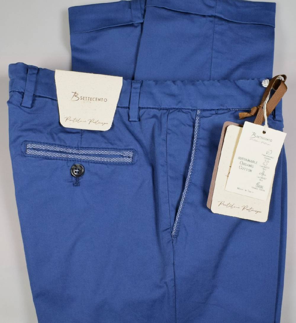 B Settecento Pantalone blu marine b700 in cotone raso stretch slim fit Prezzo Ridotto