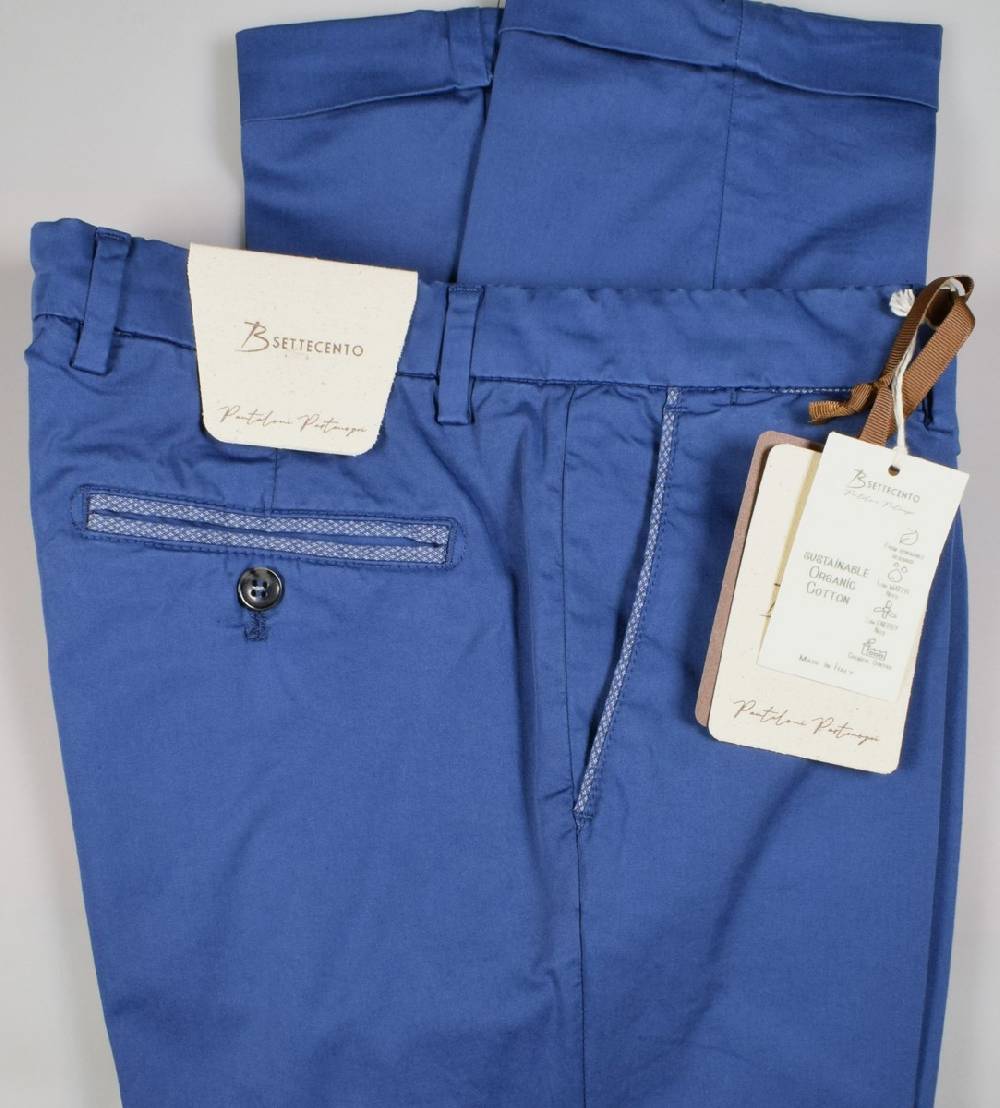 B Settecento Pantalone blu marine b700 in cotone raso stretch slim fit Prezzo Ridotto