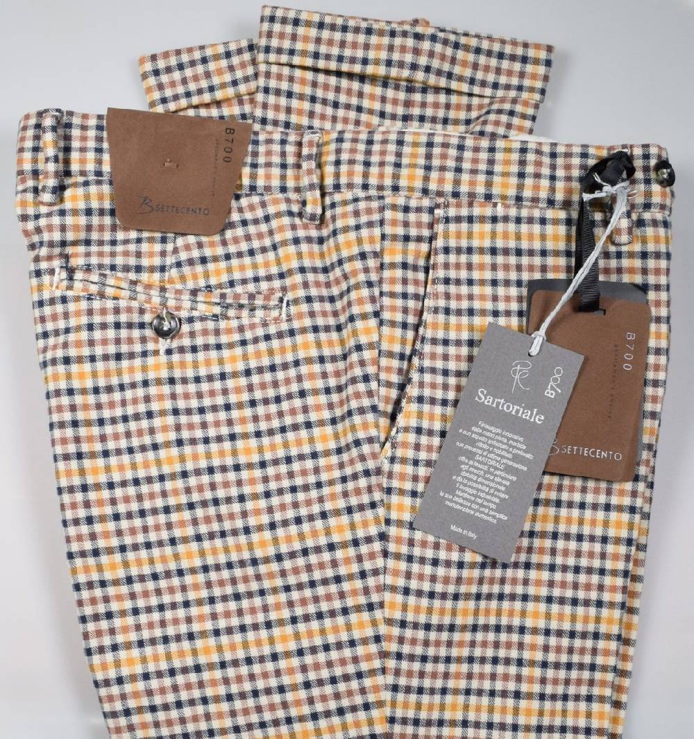 B Settecento Pantalone a quadretti bsettecento cotone stretch slim fit Novità