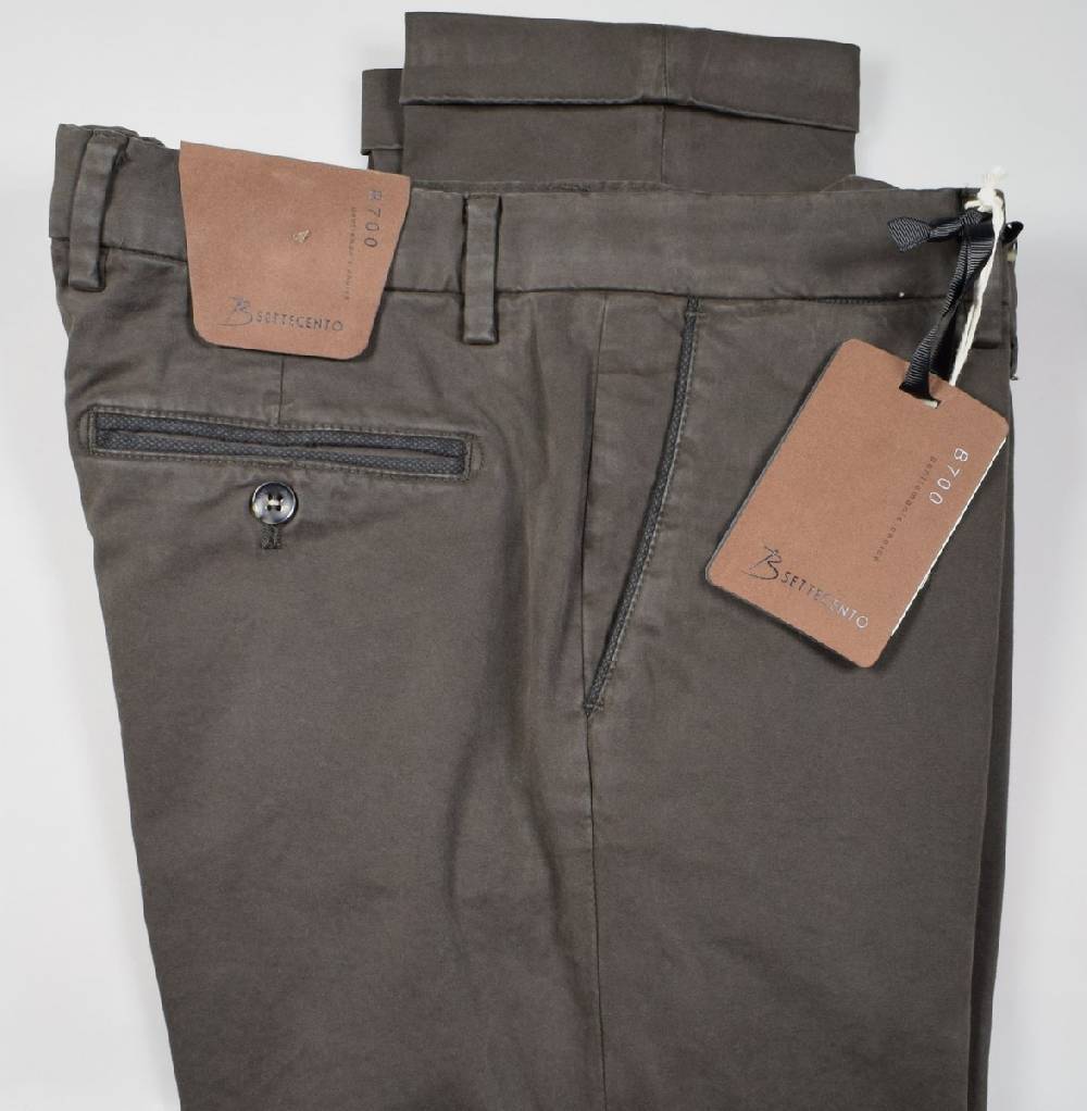 B Settecento Pantalone marrone bsettecento in cotone raso stretch slim fit Sconto