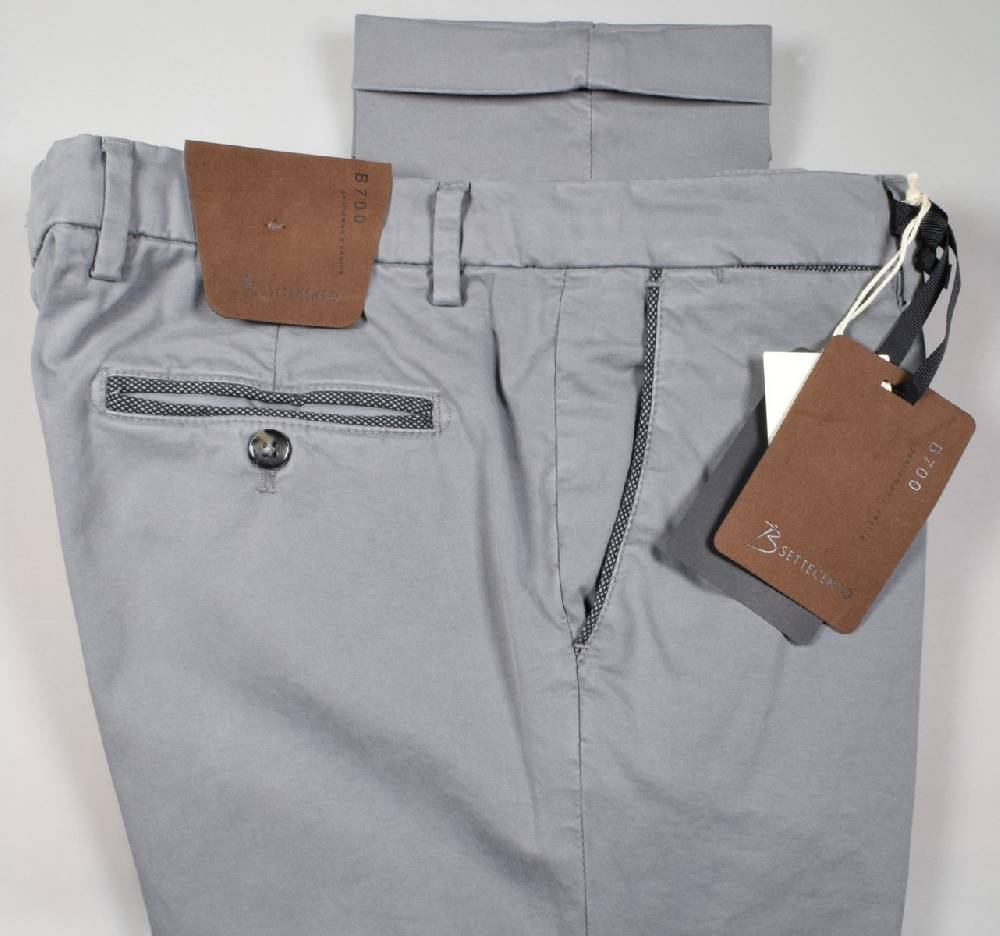 B Settecento Pantalone grigio chiaro bsettecento in cotone raso stretch slim fit Offerta