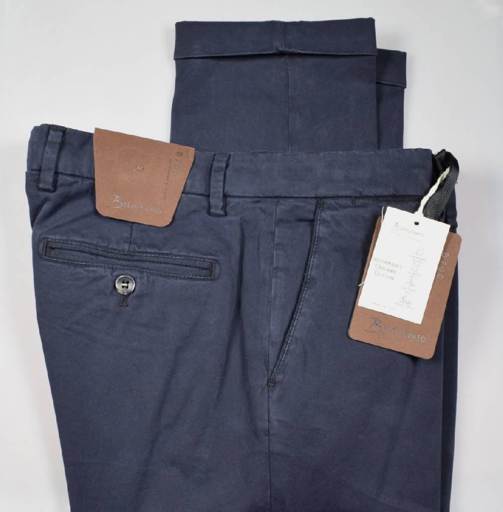B Settecento Pantalone blu bsettecento in cotone raso stretch slim fit