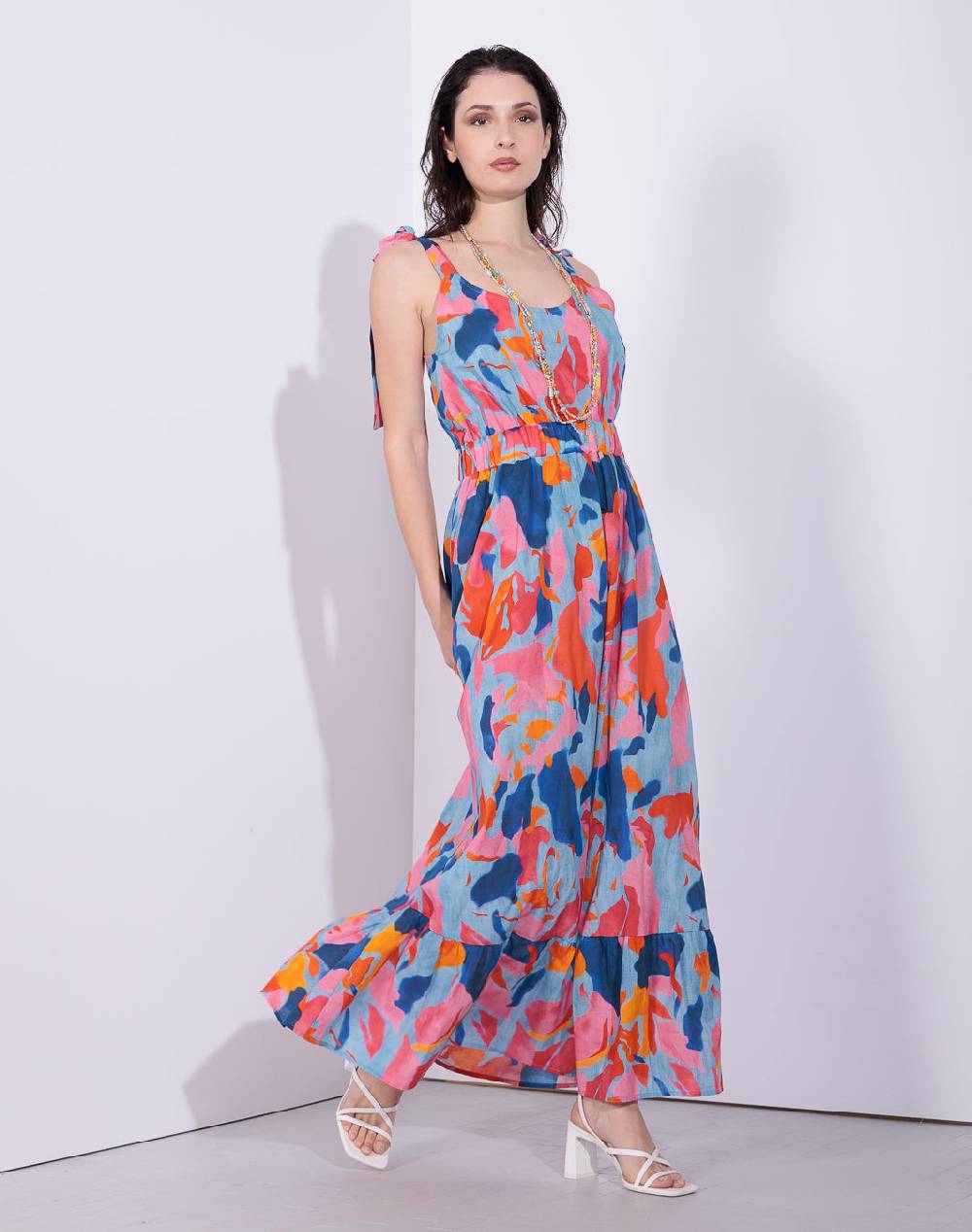 Risskio Agata - Abito lungo in mussola con stampa multicolor Sconto