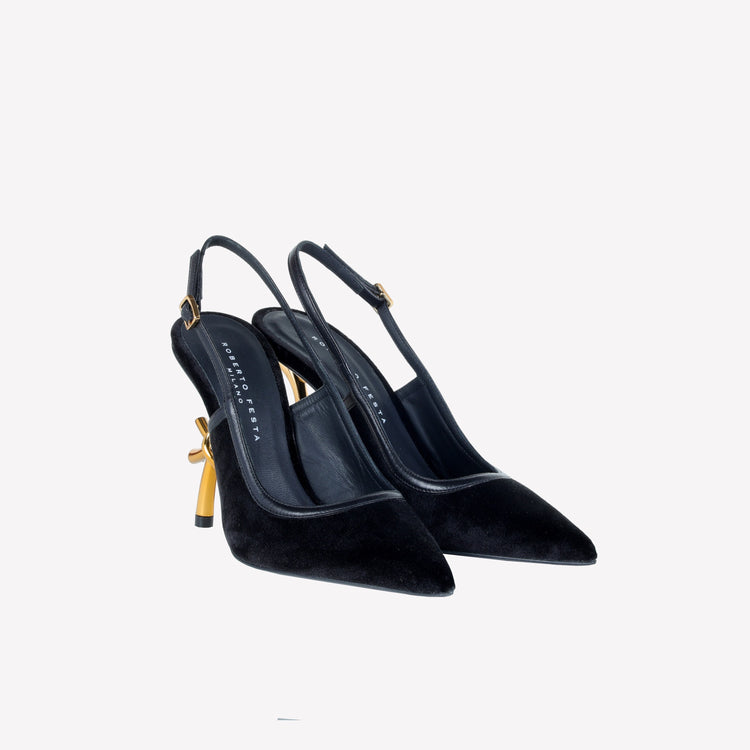 Roberto Festa SLINGBACK IN VELLUTO CON TACCO SCULTURA LOGO SANDY Vendita