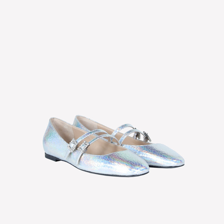 Roberto Festa BALLERINA IN PELLE LAMINATA CON DOPPIO CINTURINO E FIBBIA STRASS JULIE Pezzi Unici
