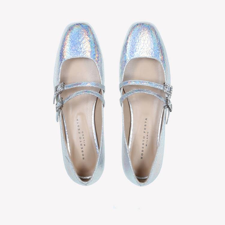 Roberto Festa BALLERINA IN PELLE LAMINATA CON DOPPIO CINTURINO E FIBBIA STRASS JULIE Pezzi Unici
