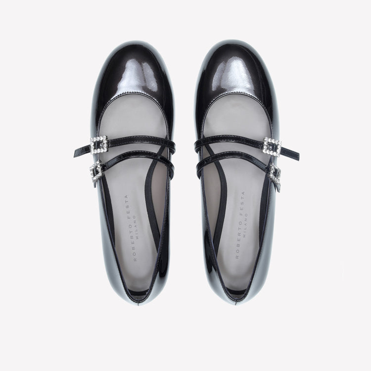 Roberto Festa BALLERINA IN VERNICE CON DOPPIO CINTURINO E FIBBIE STRASS DITS Promozione Limitata