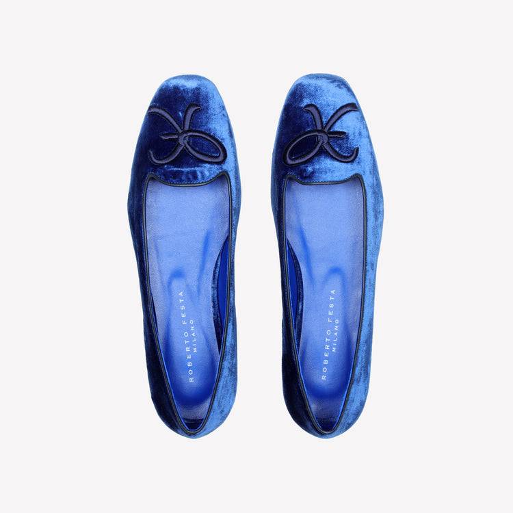 Roberto Festa BALLERINA IN VELLUTO BLU CHINA CON RICAMO RF FELIX Shopping Online