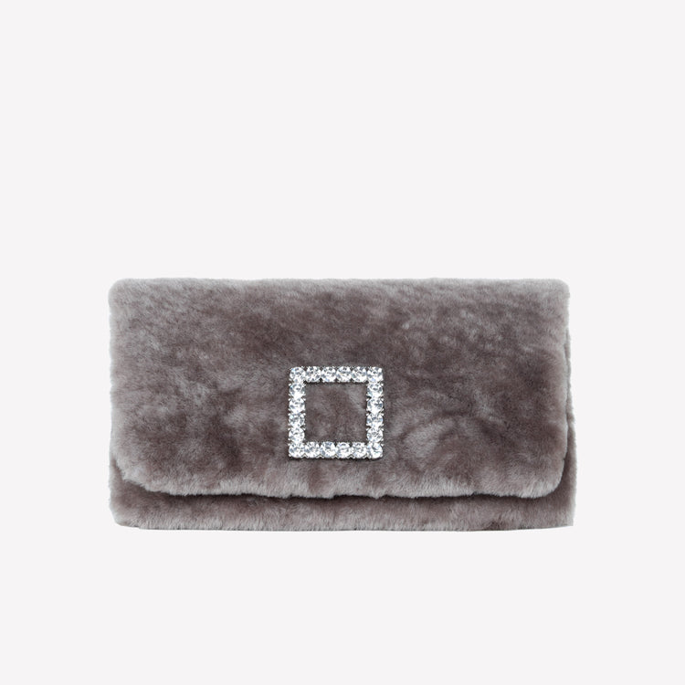 Roberto Festa BORSA CLUTCH IN MONTONE EFFETTO VISONE NUTRIA CON FIBBIA QUADRA COLOR SILVER CON CRISTALLI CAPRILUX Outlet