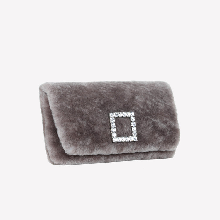 Roberto Festa BORSA CLUTCH IN MONTONE EFFETTO VISONE NUTRIA CON FIBBIA QUADRA COLOR SILVER CON CRISTALLI CAPRILUX Outlet