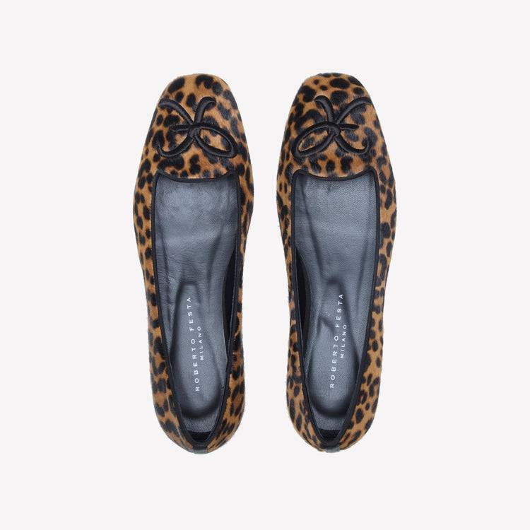 Roberto Festa BALLERINA IN PELLE DI VITELLO CON STAMPA LEOPARDATA CON RICAMO RF FELIX Negozio