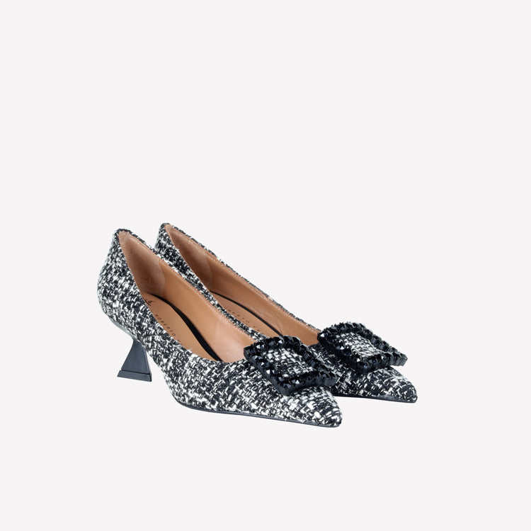 Roberto Festa DECOLLETE’ IN TESSUTO TWEED CON FIBBIA QUADRA CRISTALLI EVILLY Moda