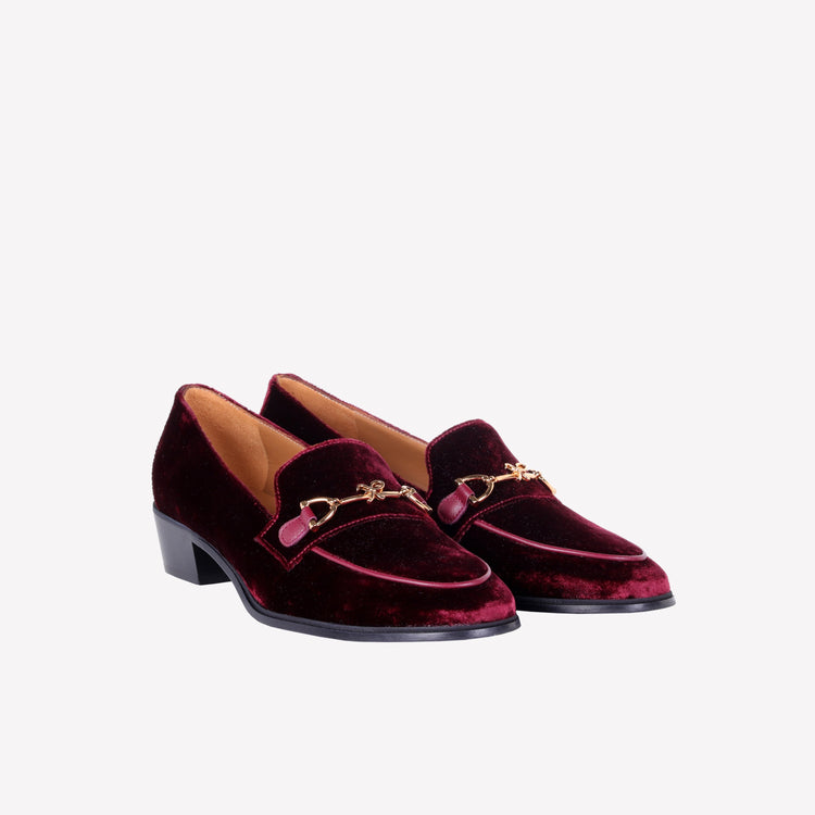 Roberto Festa MOCASSINO IN VELLUTO BORDEAUX CON ACCESSORIO MORSETTO ORO AXEL Italy