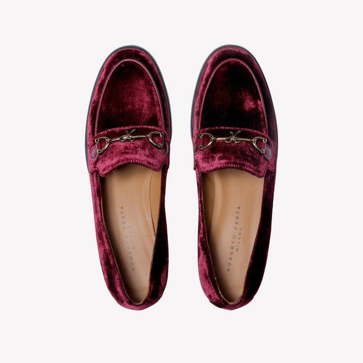 Roberto Festa MOCASSINO IN VELLUTO BORDEAUX CON ACCESSORIO MORSETTO ORO AXEL Italy