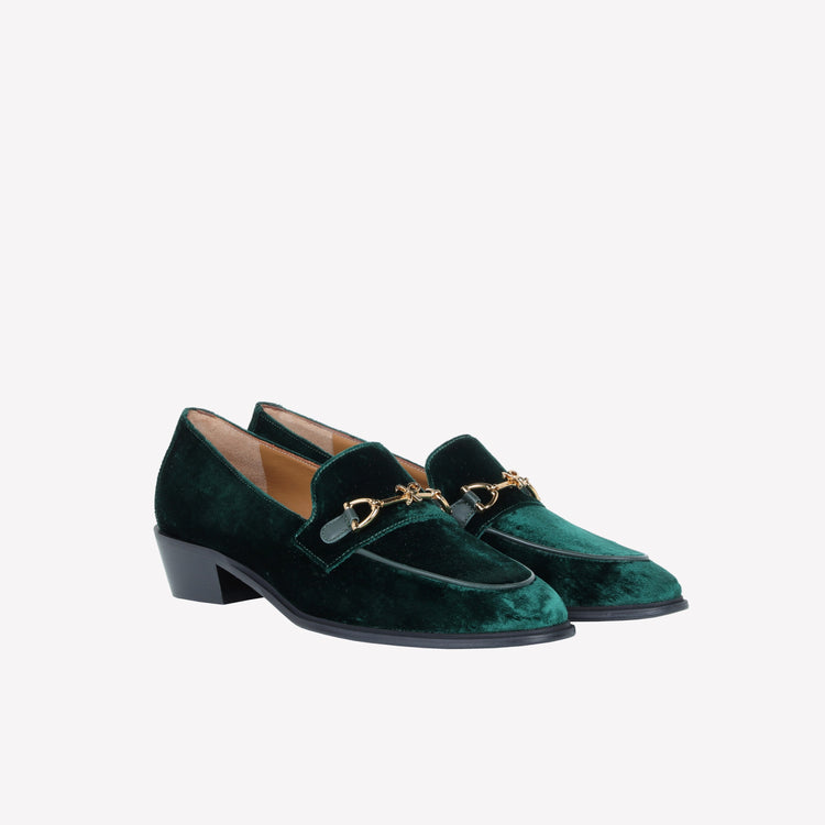 Roberto Festa MOCASSINO IN VELLUTO GREEN CON ACCESSORIO MORSETTO ORO AXEL Italia