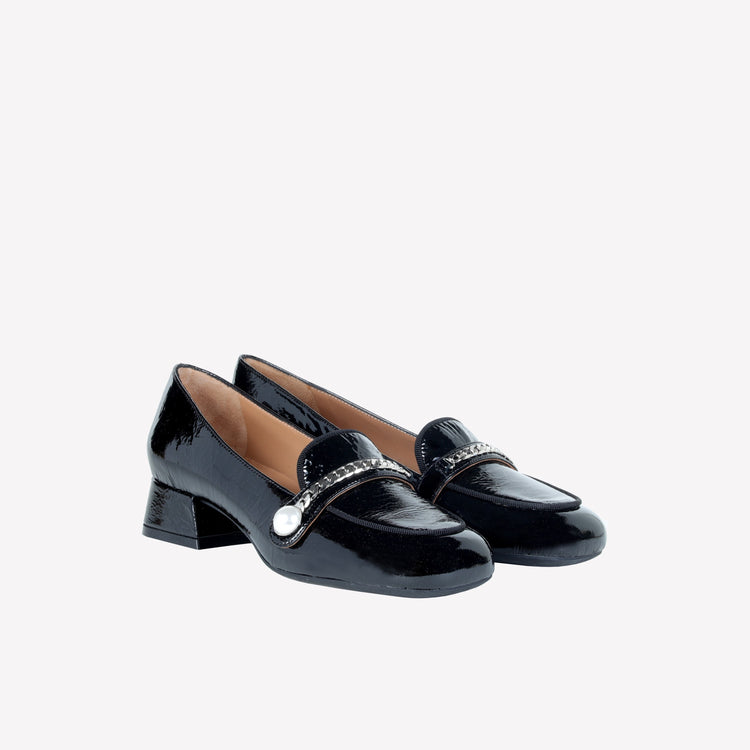 Roberto Festa MOCASSINO IN VERNICE NERA CON ACCESSORIO CATENA ARGENTO DODI Nuovo