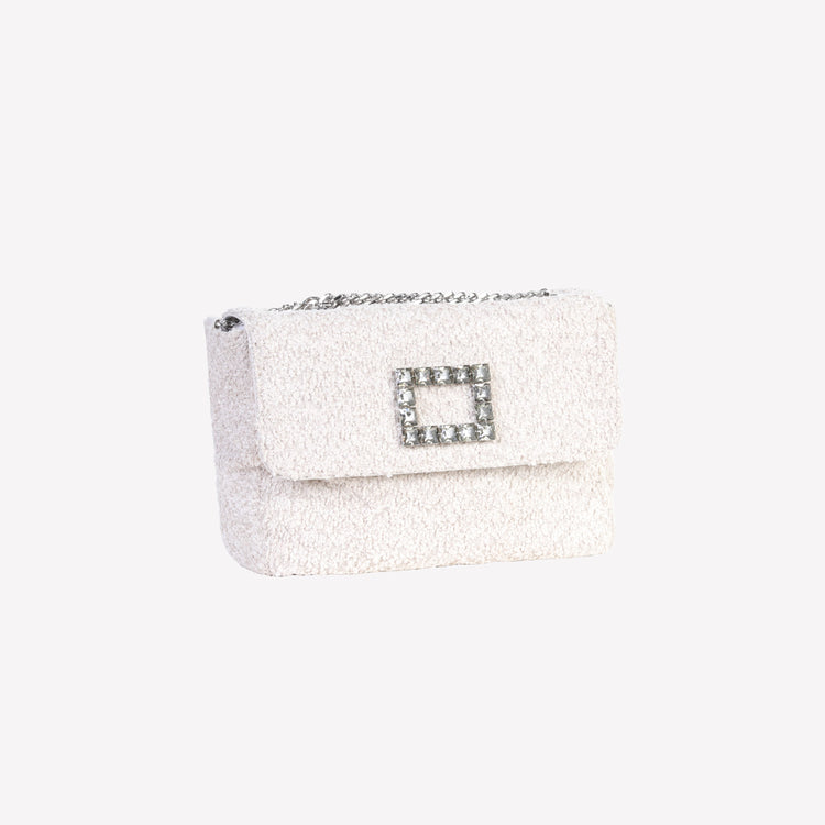 Roberto Festa BORSA A SPALLA IN BOUCLE CALCE CON ACCESSORIO STRASS TROPEA LUX Consegna Veloce