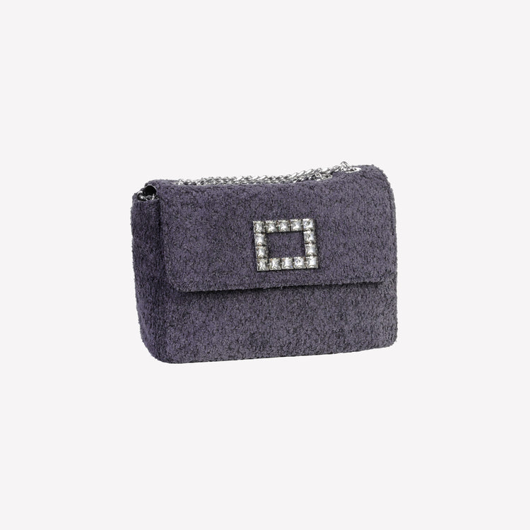 Roberto Festa BORSA A SPALLA IN BOUCLE NERO CON ACCESSORIO STRASS TROPEA LUX Promozione Limitata