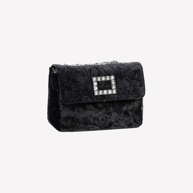 Roberto Festa BORSA A SPALLA IN VELLUTO NERO CON ACCESSORIO STRASS TROPEA LUX Fino Al -60%