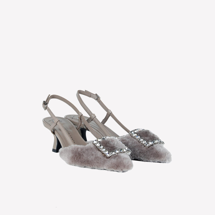 Roberto Festa SLINGBACK IN VISONE NUTRIA CON FIBBIA QUADRA CON CRISTALLI STEFI Affare Del Giorno