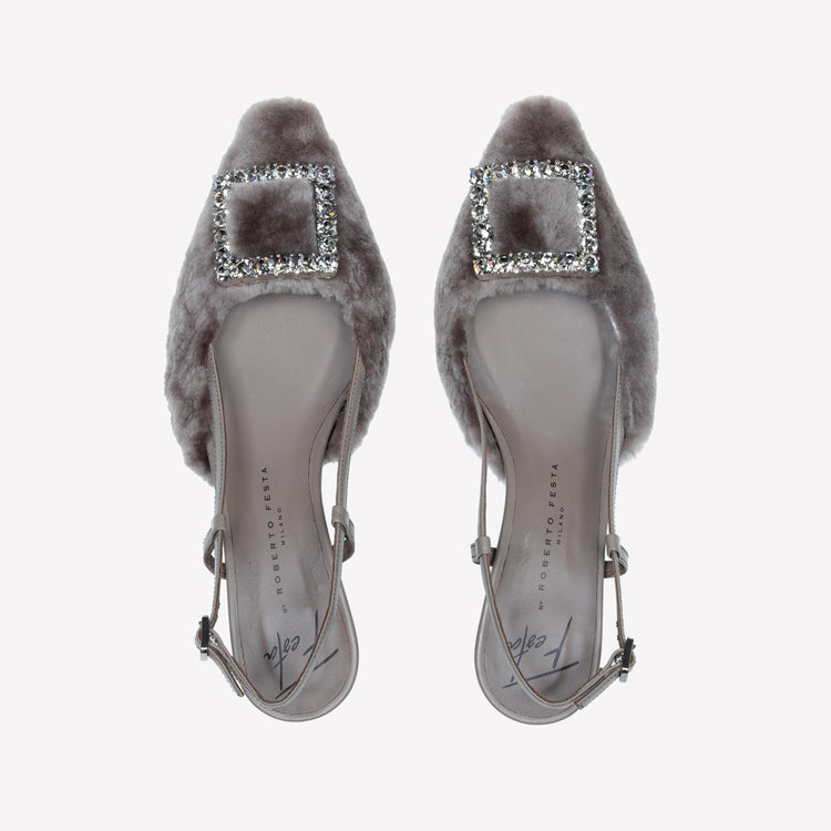 Roberto Festa SLINGBACK IN VISONE NUTRIA CON FIBBIA QUADRA CON CRISTALLI STEFI Affare Del Giorno