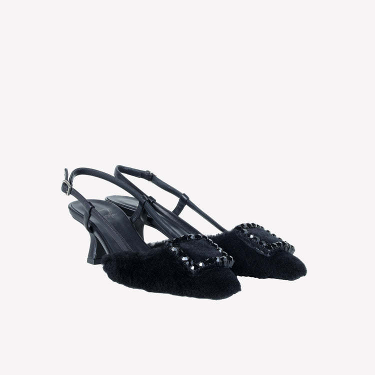 Roberto Festa SLINGBACK IN VISONE NERO CON FIBBIA QUADRA CON CRISTALLI STEFI Prezzo Ridotto