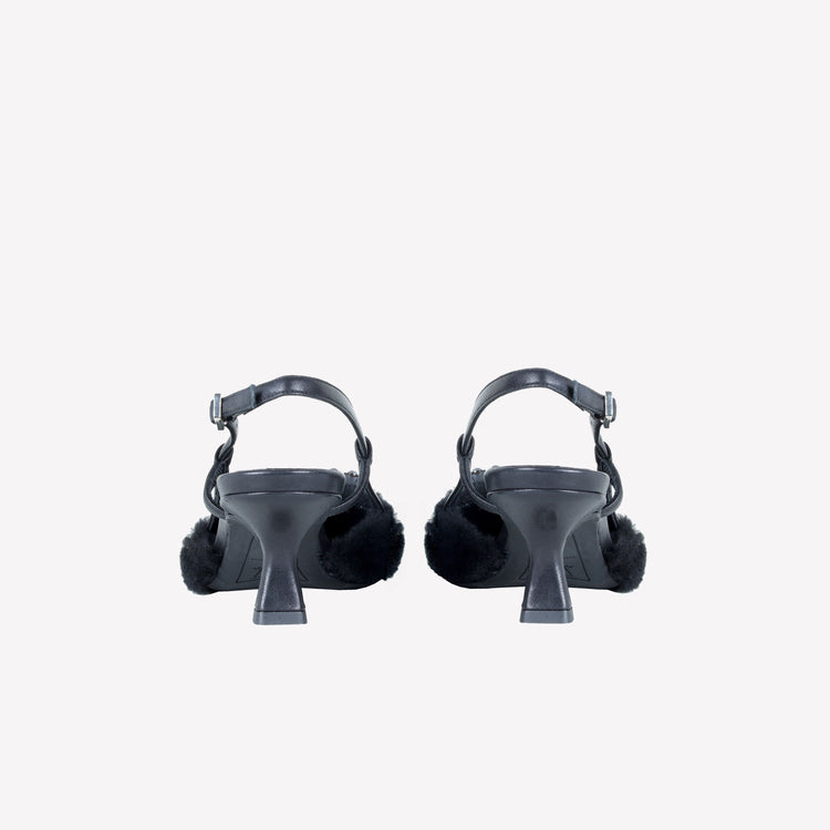 Roberto Festa SLINGBACK IN VISONE NERO CON FIBBIA QUADRA CON CRISTALLI STEFI Prezzo Ridotto