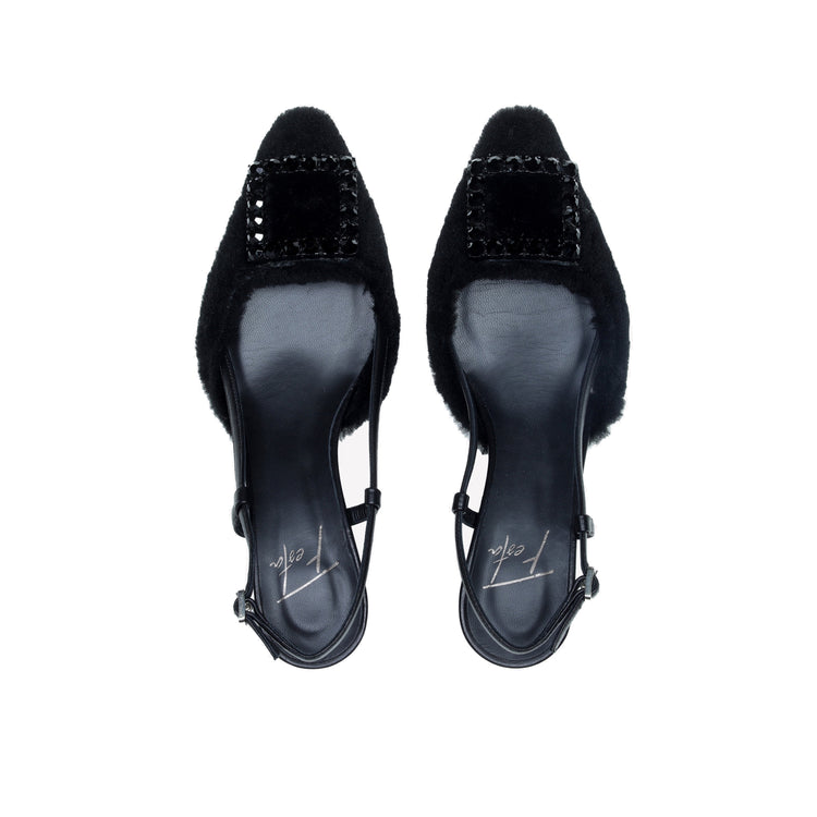 Roberto Festa SLINGBACK IN VISONE NERO CON FIBBIA QUADRA CON CRISTALLI STEFI Prezzo Ridotto