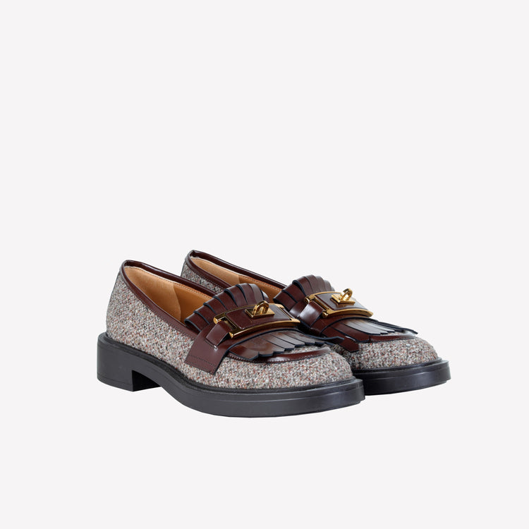 Roberto Festa MOCASSINO IN LANA CON FRANGIA IN PELLE E ACCESSORIO IN OTTONE RAFS Sottocosto