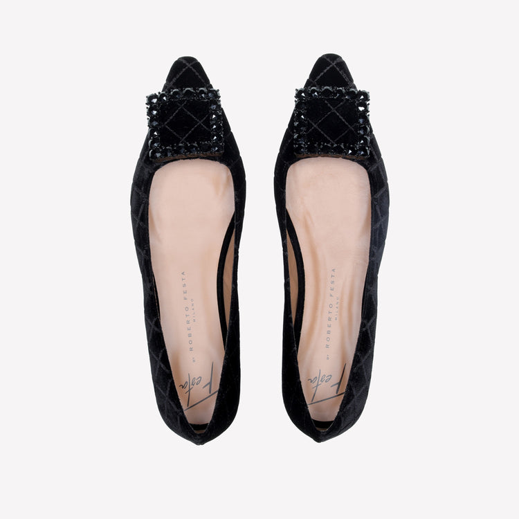 Roberto Festa BALLERINA IN VELLUTO CON STAMPA MATELASSE' CON FIBBIA QUADRA IN STRASS CRYSTAL AMAIA Offerta