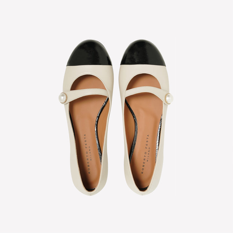 Roberto Festa BALLERINA FLAT CON CINTURINO E BOTTONE IN NAPPA BIANCA DIVY Offerta per la Festa della Mamma