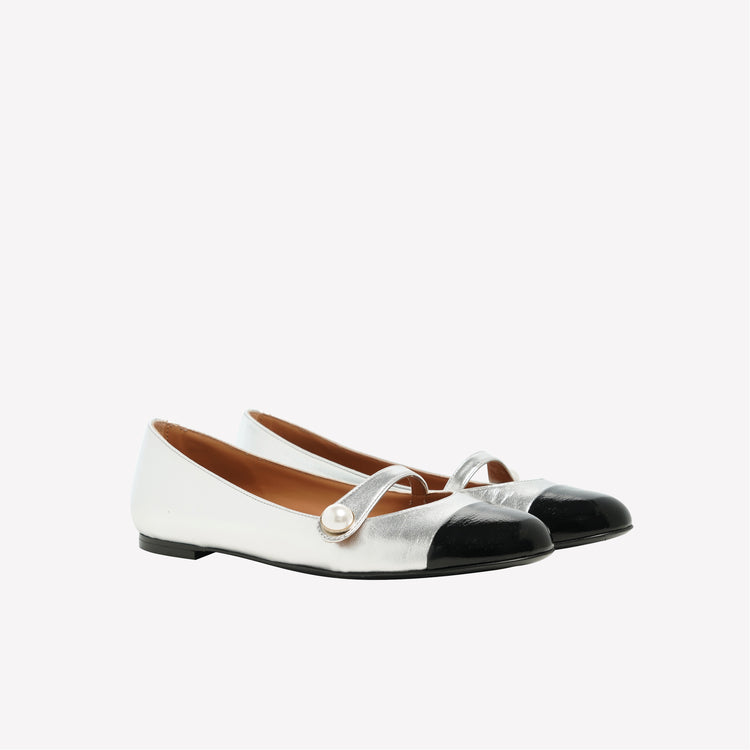 Roberto Festa BALLERINA MARY JANE IN NAPPA ARGENTATA CON PUNTALE A CONTRASTO DIVY Outlet