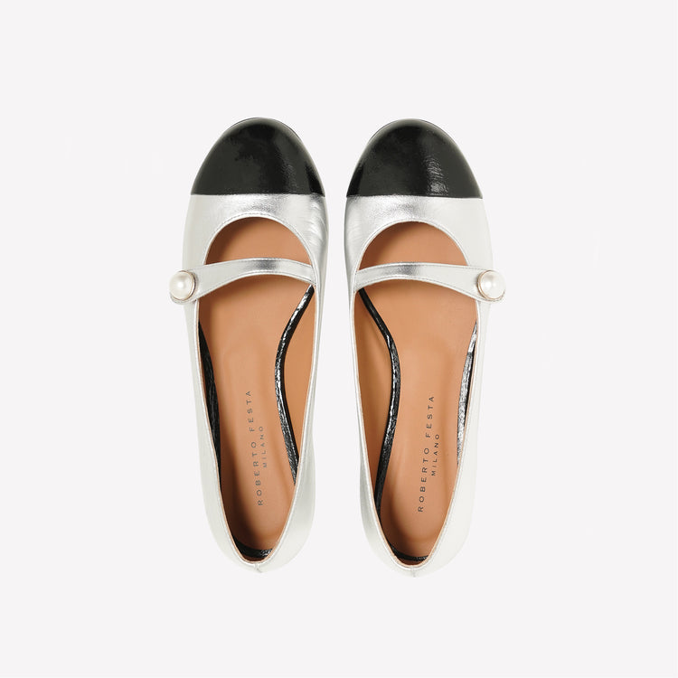 Roberto Festa BALLERINA MARY JANE IN NAPPA ARGENTATA CON PUNTALE A CONTRASTO DIVY Outlet